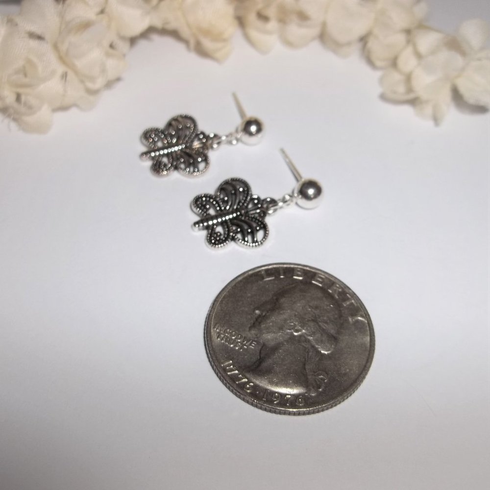 Silver Butterfly Earrings Post Stud Jewelry Minimalist Style Gift Idea Girl A184 - Picture 5 of 8